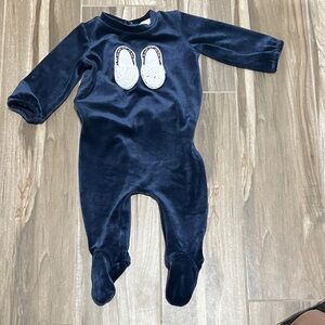 Miss Mini Navy Blue baby velour One Piece with Slipper Design